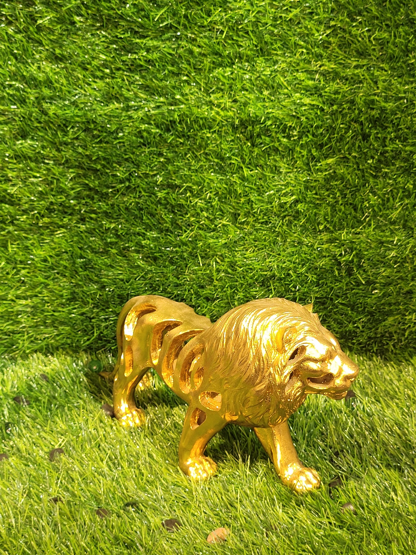 Golden Metallic Lion Sculpture