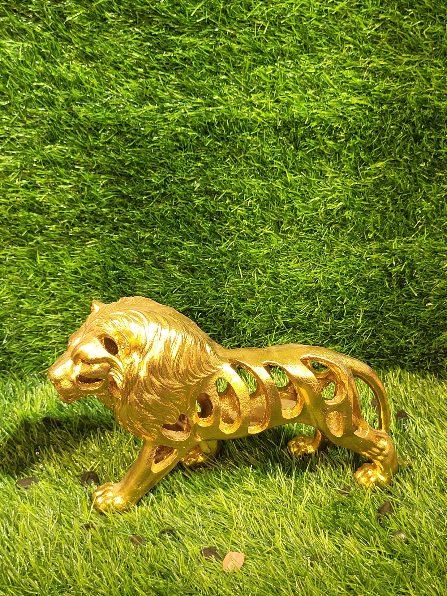 Golden Metallic Lion Sculpture