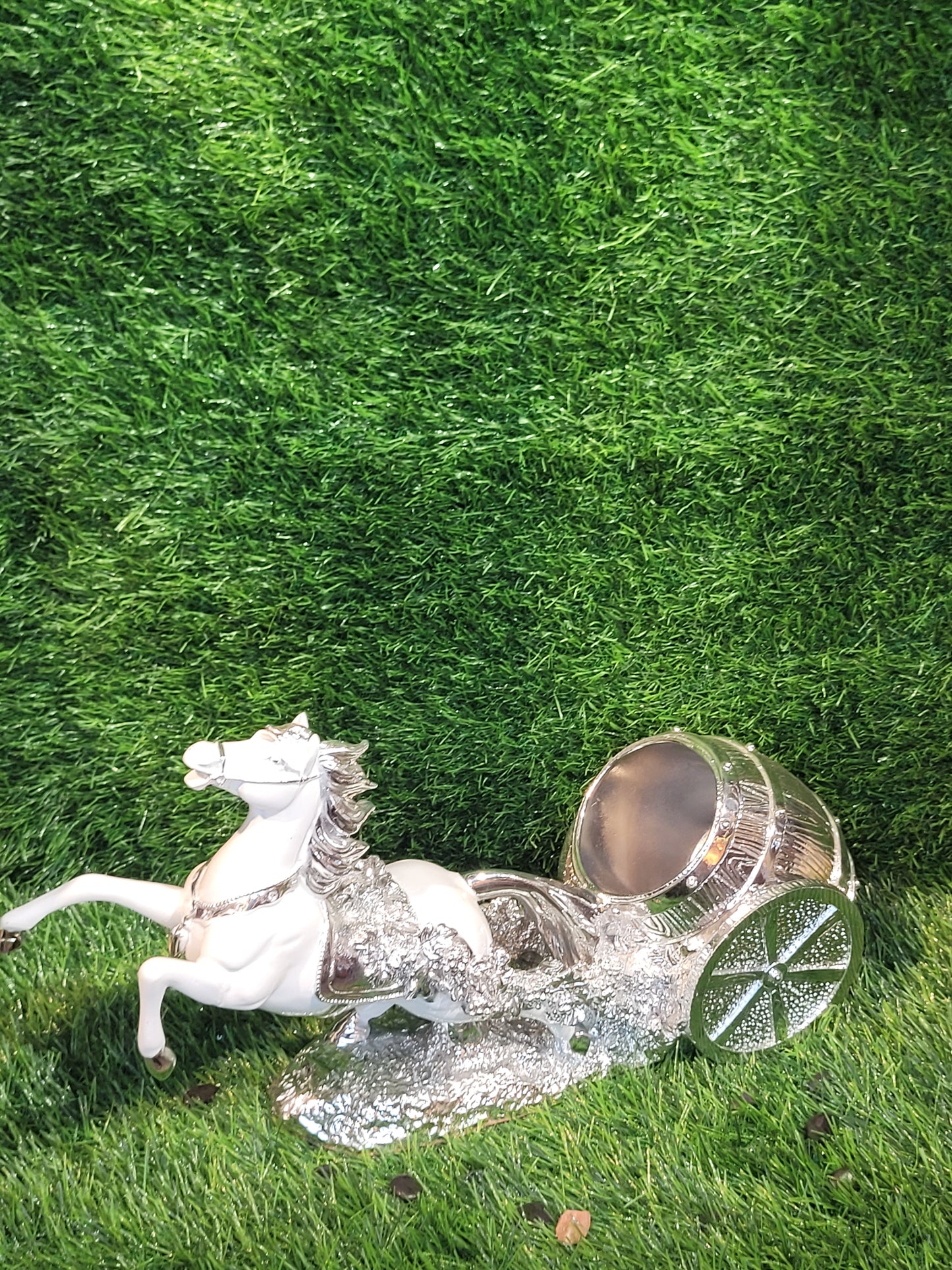 Silver Horse and Chariot Decorative Sculpture