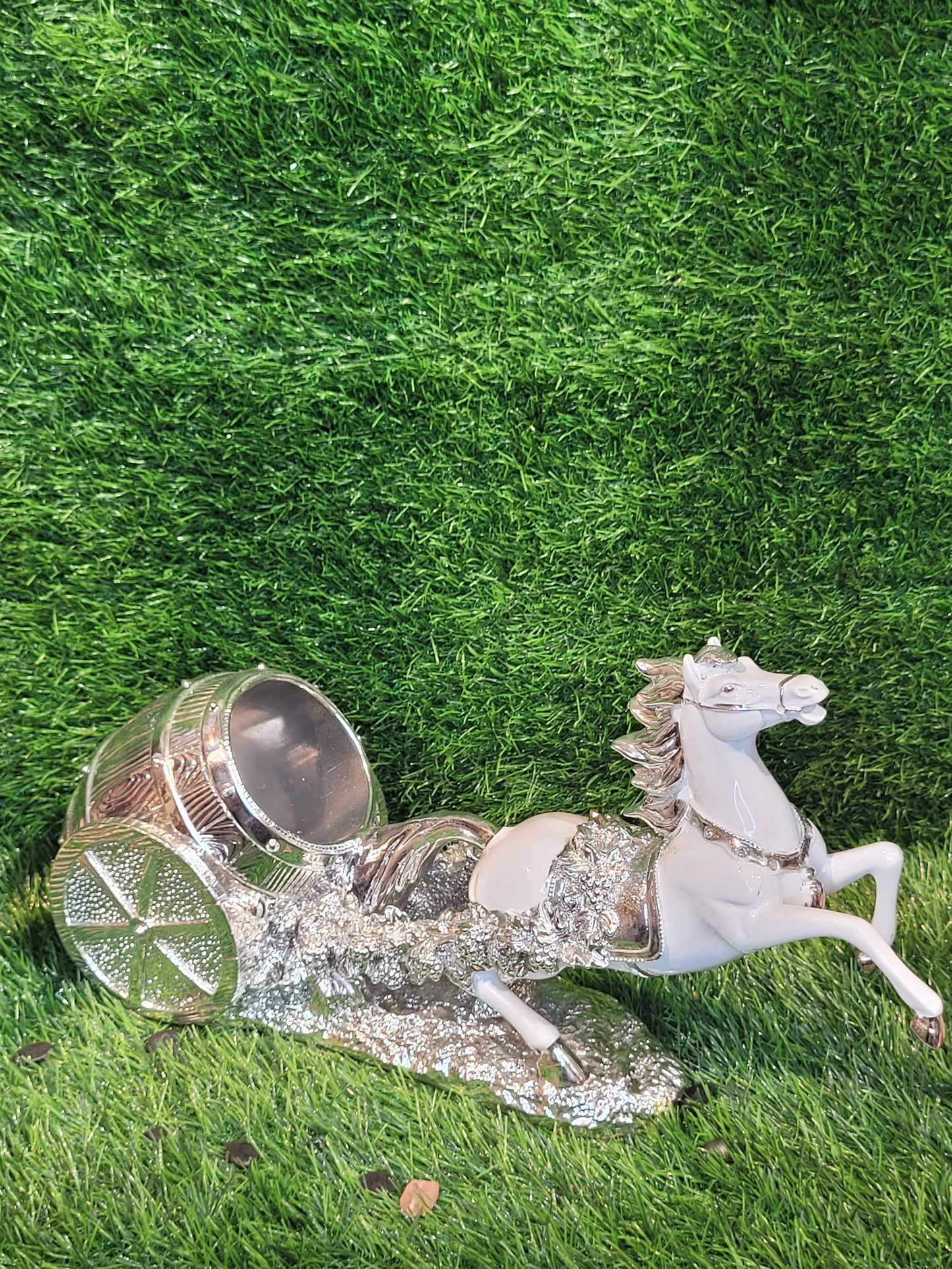 Silver Horse and Chariot Decorative Sculpture