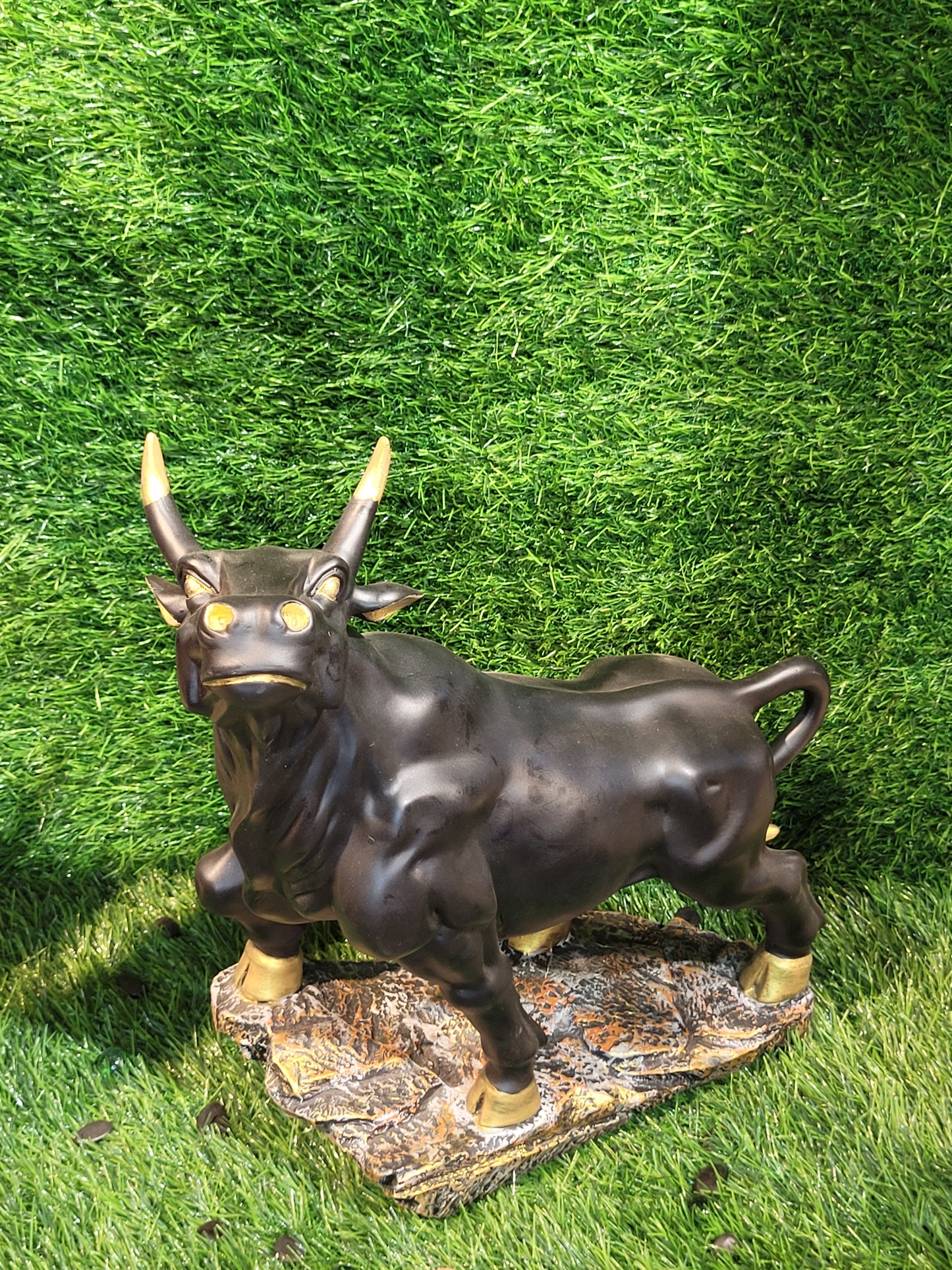 Majestic Black Bull Figurine with Gold Accents