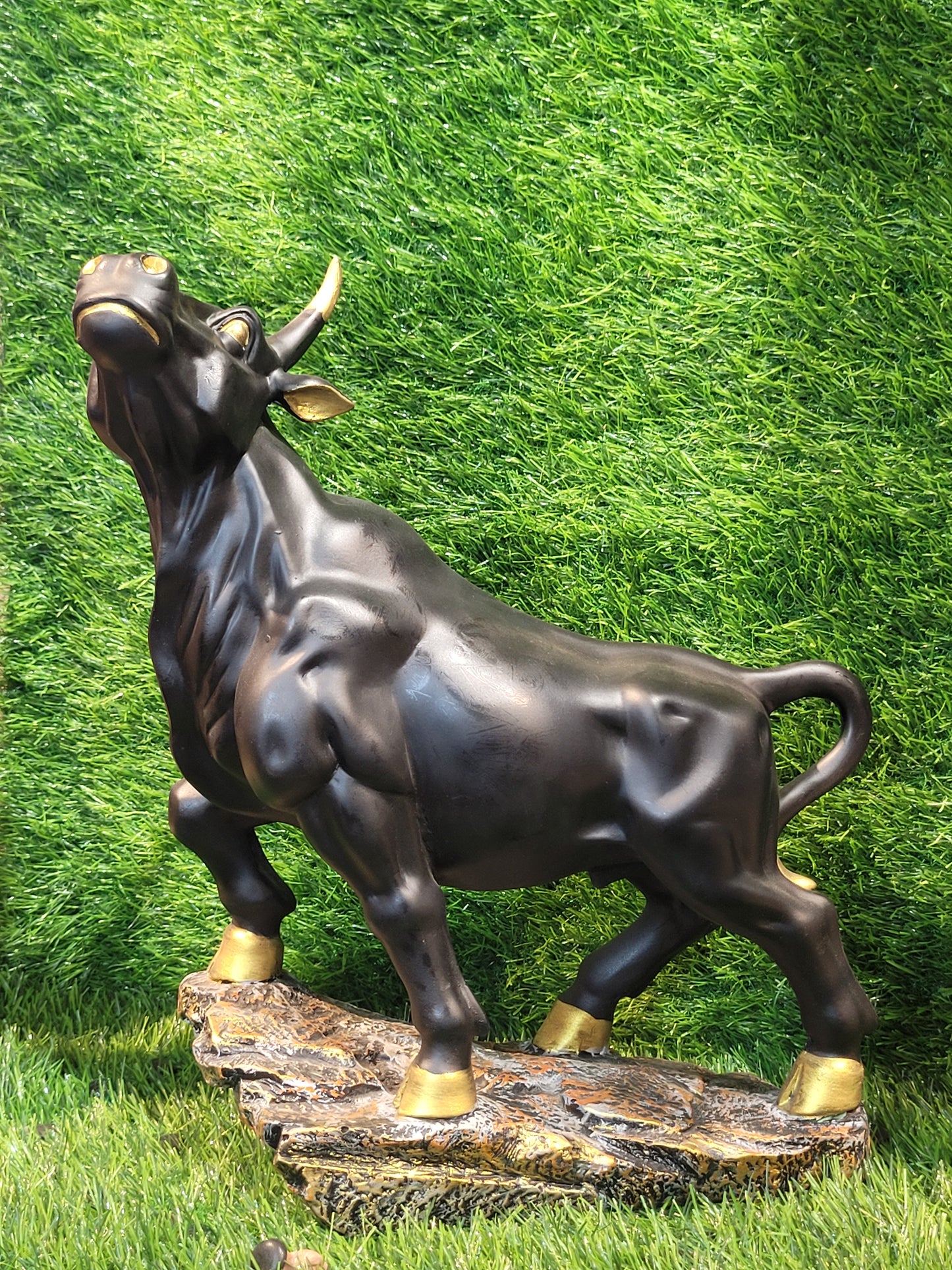 Majestic Black Bull Figurine with Gold Accents