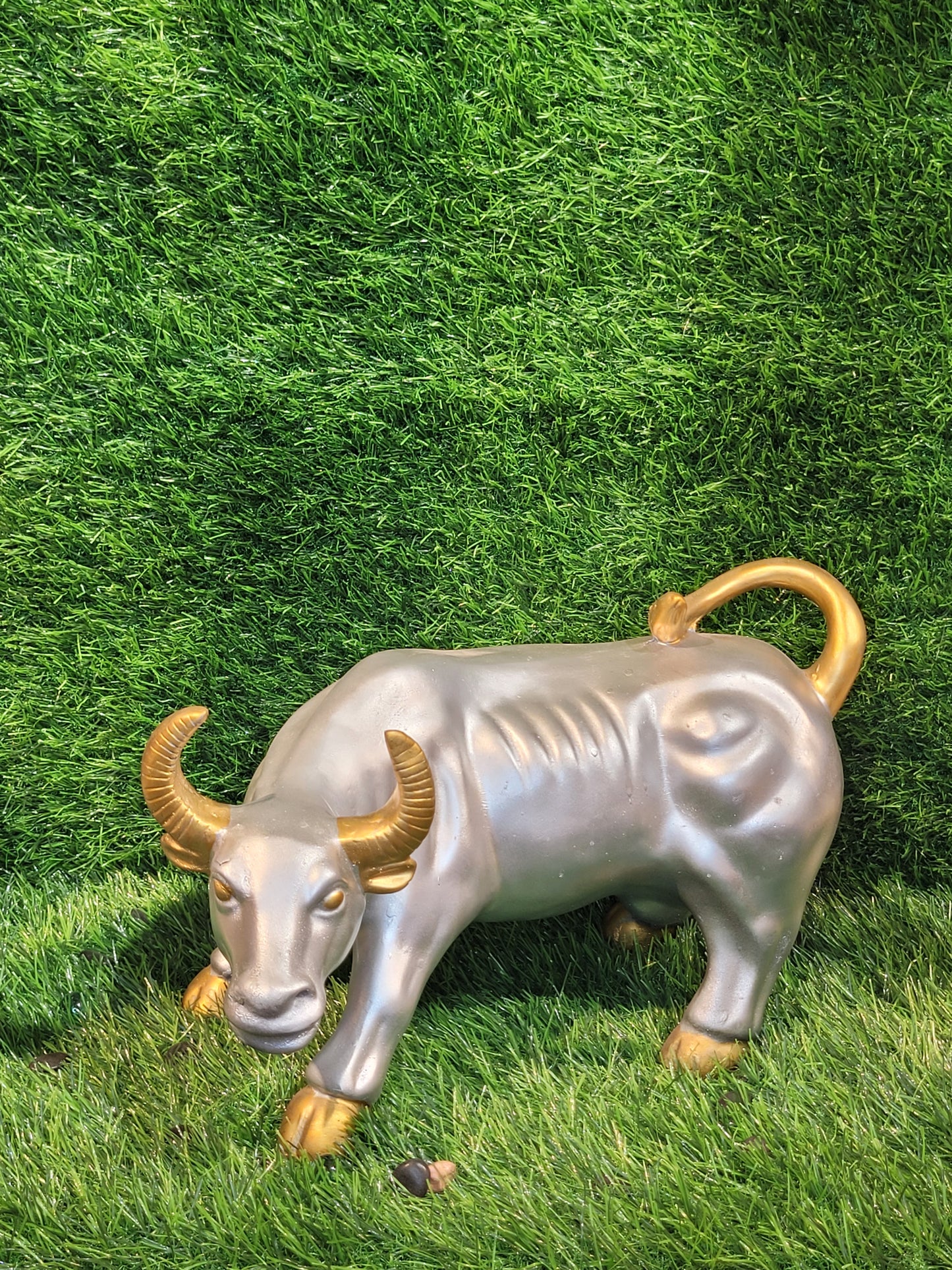 Silver Bull Figurine with Golden Horns & Hooves