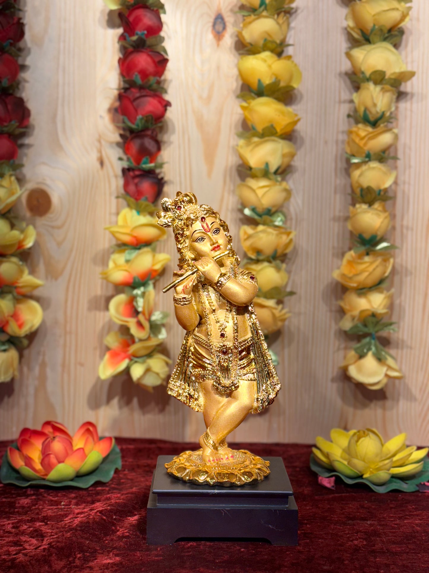 Golden Lord Krishna Idol Playing Flute