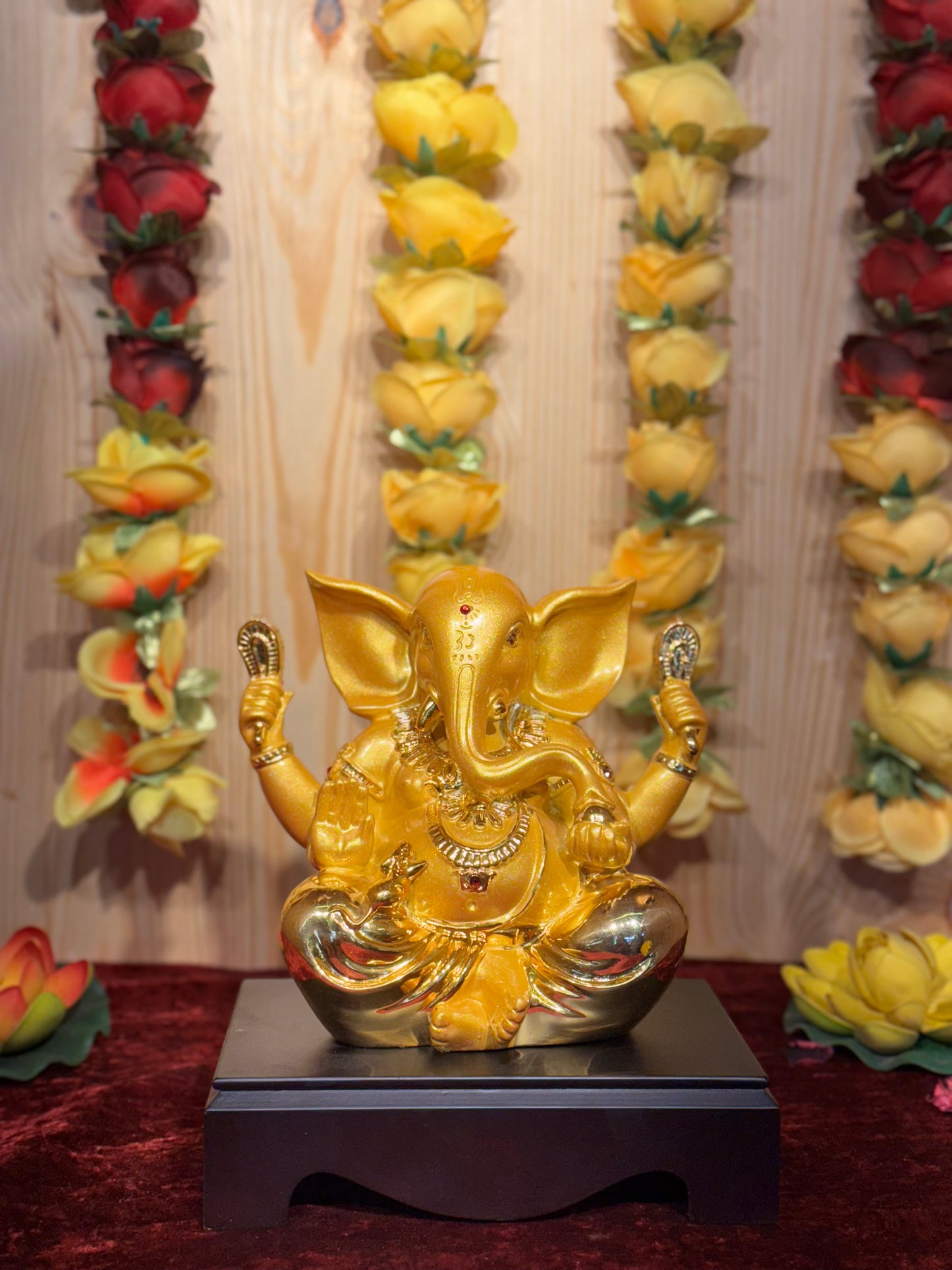Golden Seated Ganesha Idol