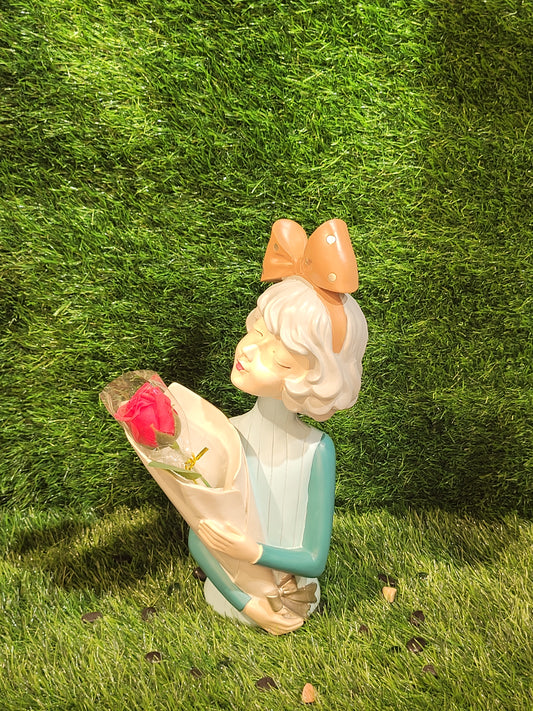 Elegant Girl Figurine with Rose Bouquet