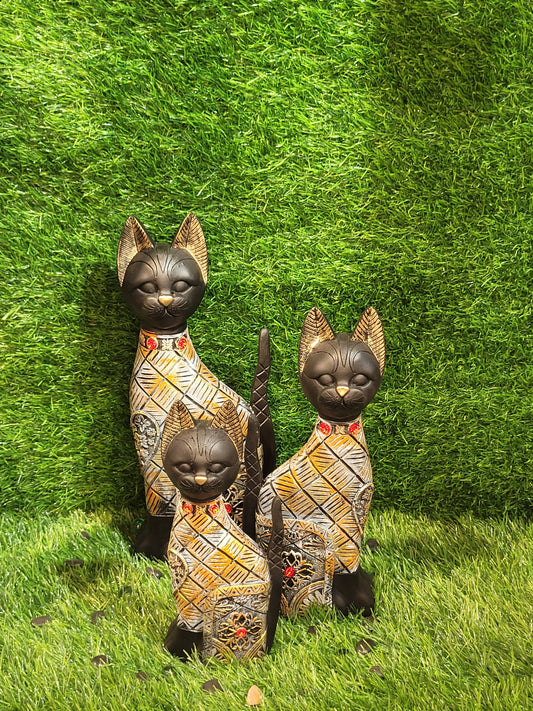 Tribal Gold Cat Figurine Set