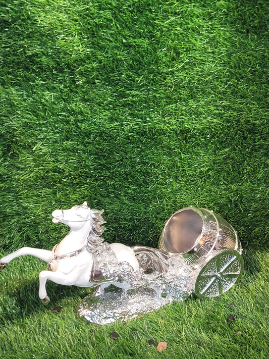 Silver Horse and Chariot Decorative Sculpture