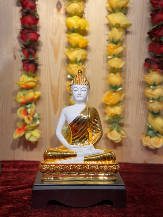 White & Gold Meditating Gautam Buddha Idol