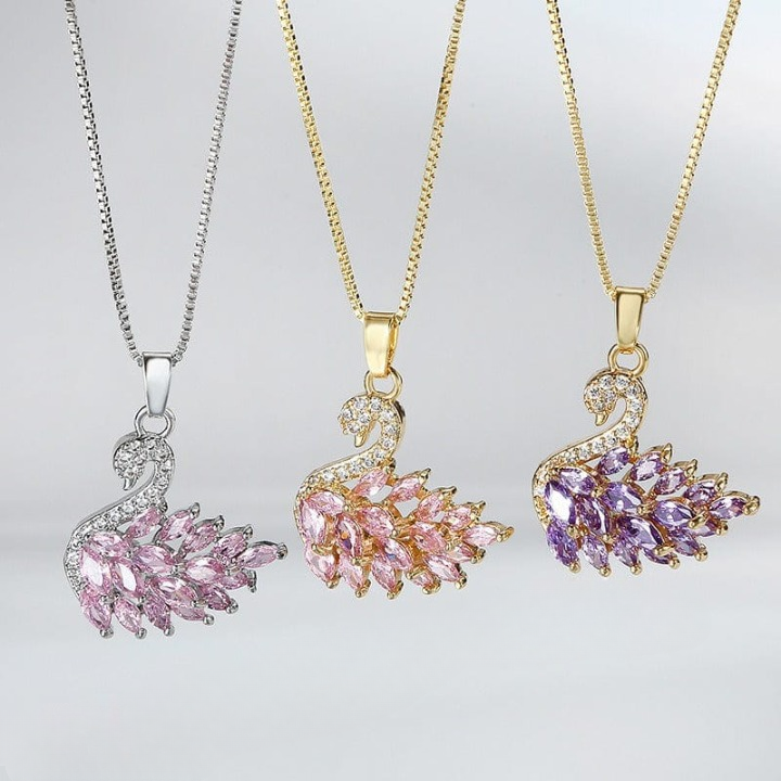 Golden Pink Swan Zircon Necklace