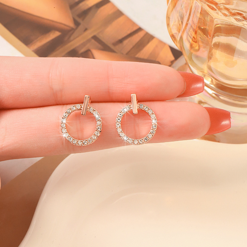 Golden Circle Zircon Korean Earrings