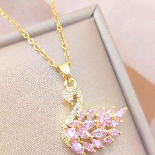 Golden Pink Swan Zircon Necklace - Image 3
