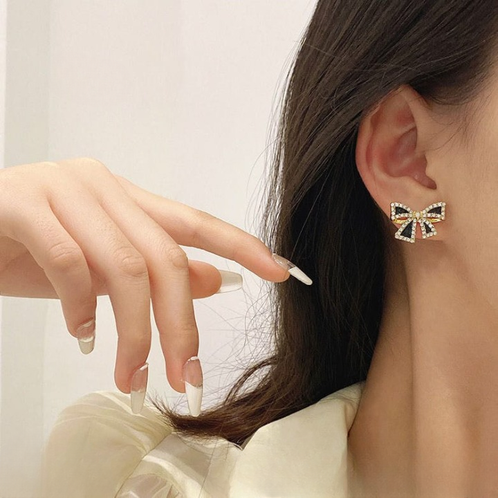Black Bow Zircon Earrings - Image 3