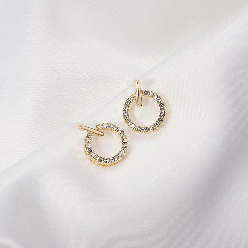 Golden Circle Zircon Korean Earrings - Image 2
