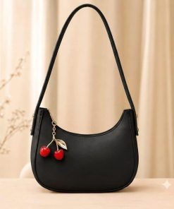 Cherry Charm Shoulder Purse Black