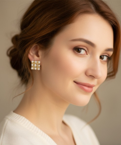Pearl Square Korean Earrings