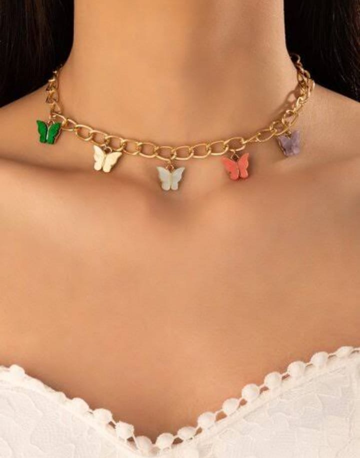 Multi-Color Butterfly Charm Necklace