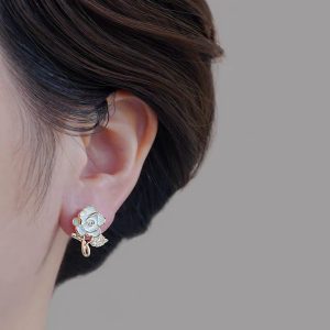 Flower Leaf Zircon Earrings