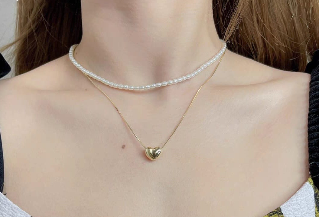 Double Heart Pearl Necklace - Image 2