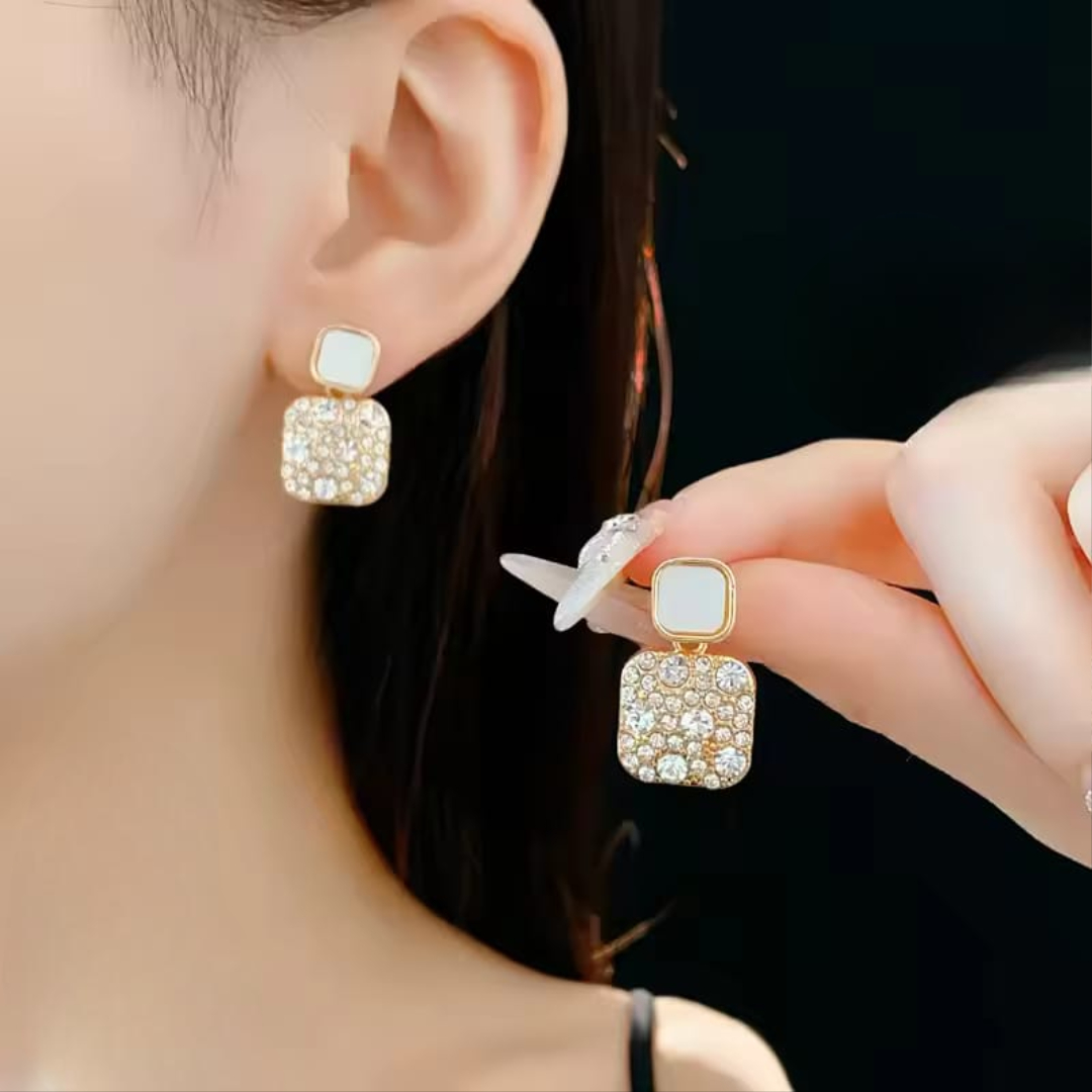 Rhinestone Square Earrings