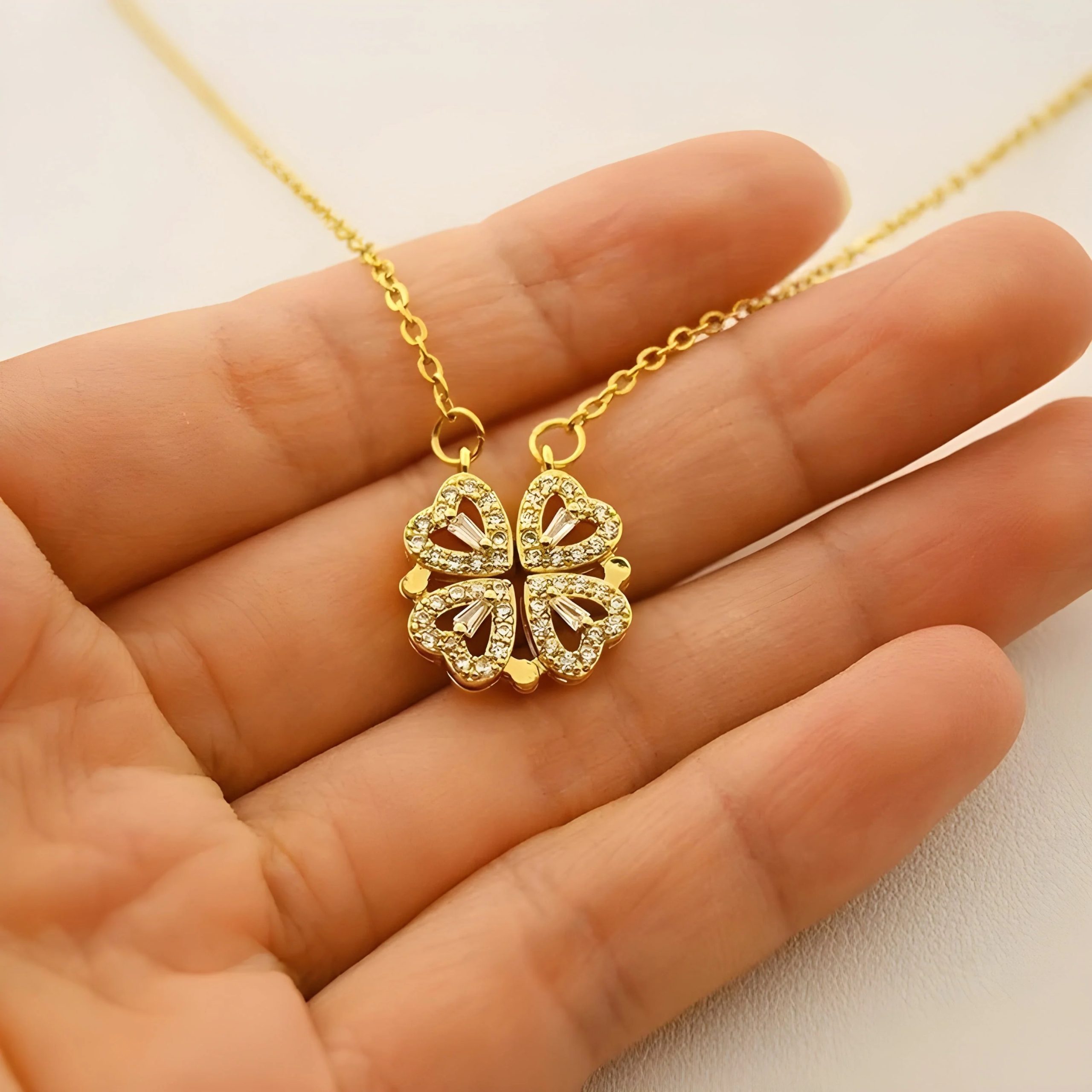 Golden Magnetic 4 Leaf Clover Necklace - Image 3