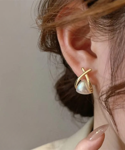 Korean Cross Pearl Earrings