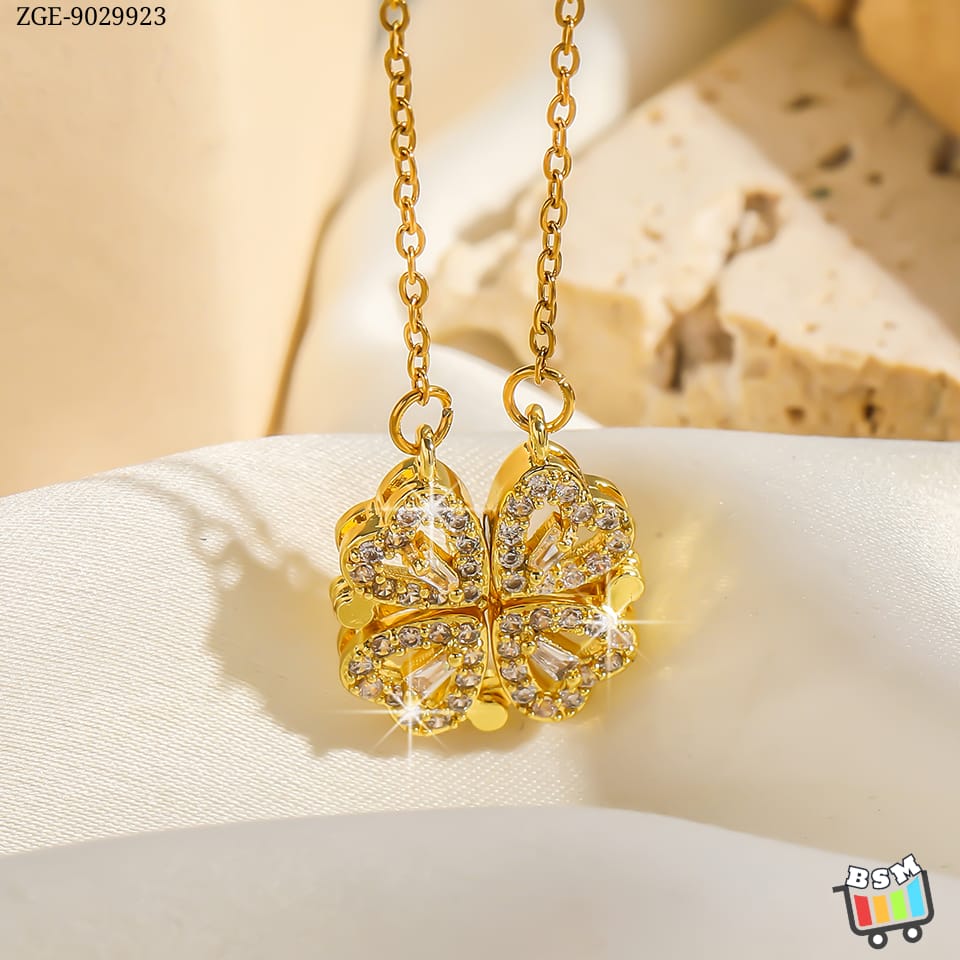 Golden Magnetic 4 Leaf Clover Necklace