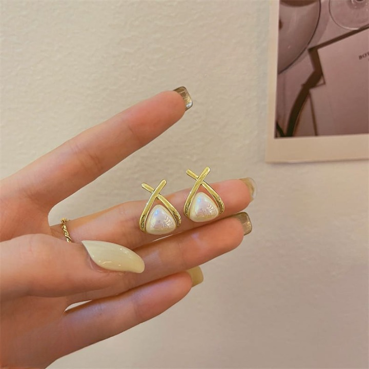 Korean Cross Pearl Earrings - Image 2