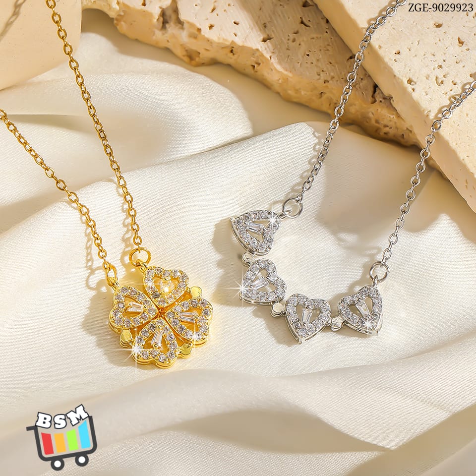 Golden Magnetic 4 Leaf Clover Necklace - Image 2