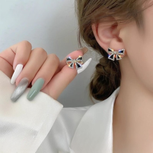 Black Bow Zircon Earrings