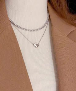Double Heart Pearl Necklace
