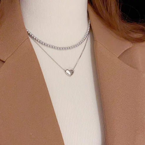 Double Heart Pearl Necklace